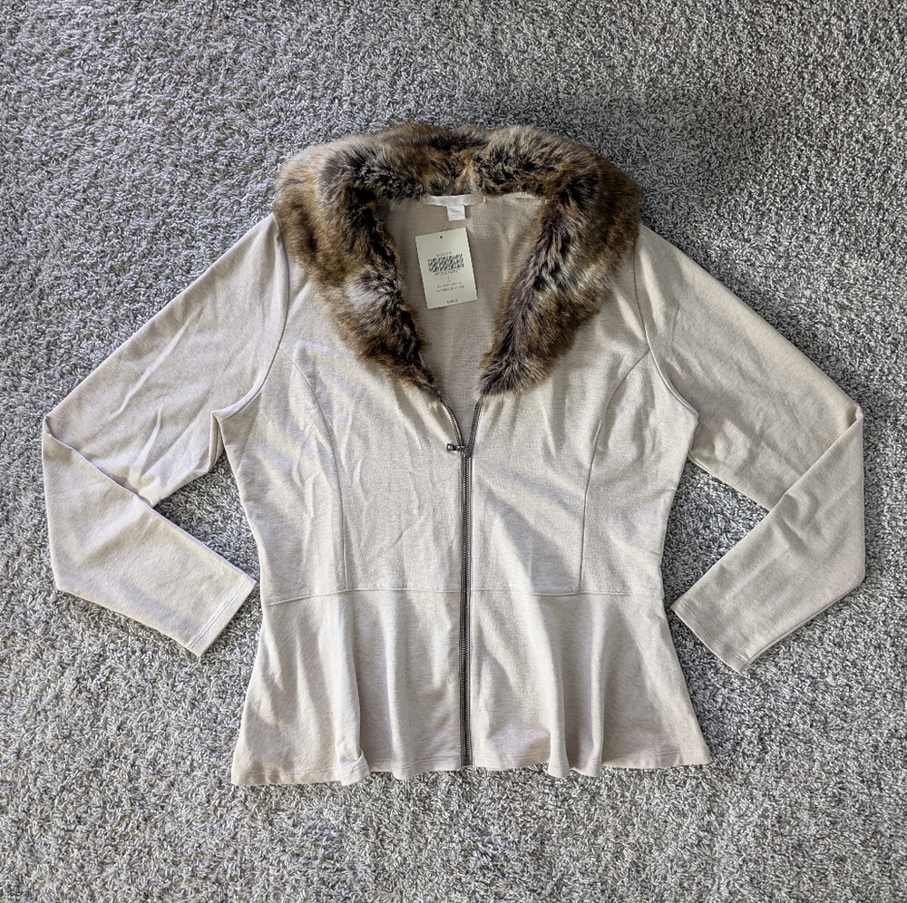 NWT Boston Proper fur collar peplum jacket - Picture 4 of 7